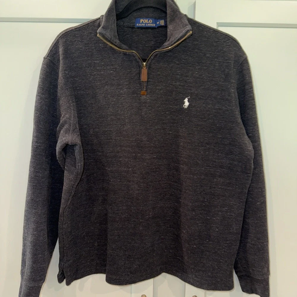 Polo Ralph Lauren Mens Quarter Zip Pullover Sweater Heather Grey Medium Cotton